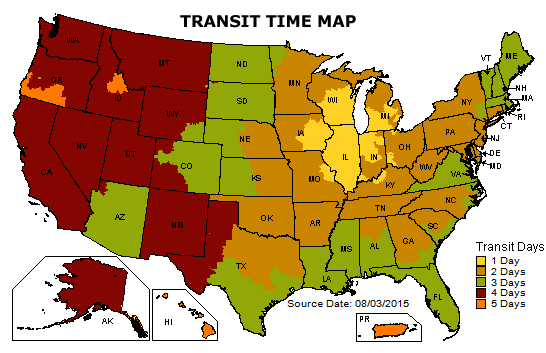 ups shipping zone map